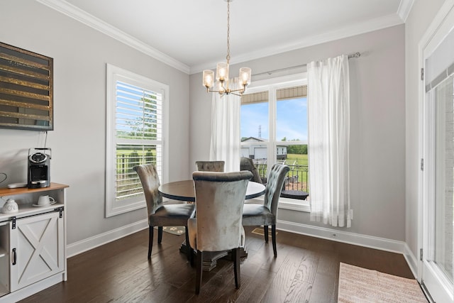 290 Academy Rd, Lebanon, TN 37087 - dining space with a chandelier, baseboards, crown molding, and dark wood-style flooring