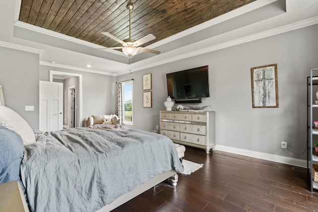 290 Academy Rd, Lebanon, TN 37087 - bedroom featuring a tray ceiling, wood-type flooring, baseboards, crown molding, and wood ceiling