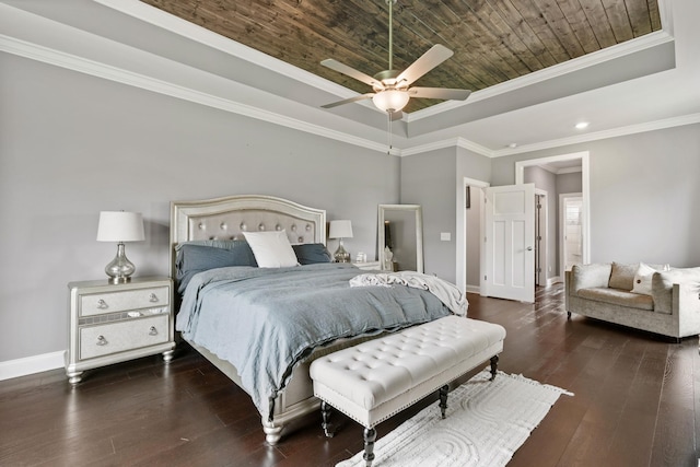 290 Academy Rd, Lebanon, TN 37087 - bedroom with a raised ceiling, baseboards, hardwood / wood-style floors, ornamental molding, and wooden ceiling
