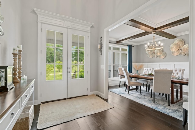 290 Academy Rd, Lebanon, TN 37087 - foyer entrance featuring french doors, dark wood-type flooring, coffered ceiling, beam ceiling, and a chandelier