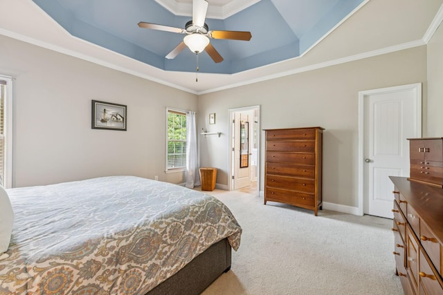 2090 Lequire Ln, Spring Hill, TN 37174 - bedroom with a raised ceiling, carpet floors, crown molding, baseboards, and a ceiling fan
