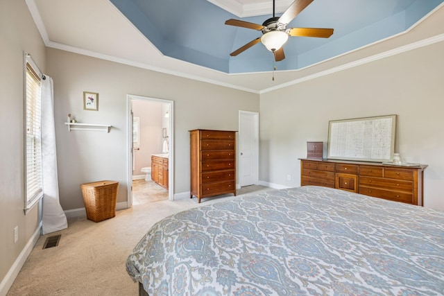 2090 Lequire Ln, Spring Hill, TN 37174 - bedroom featuring carpet flooring, a raised ceiling, crown molding, baseboards, and ensuite bathroom