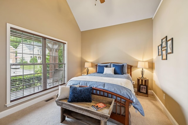 2090 Lequire Ln, Spring Hill, TN 37174 - bedroom featuring carpet floors, baseboards, a ceiling fan, and high vaulted ceiling