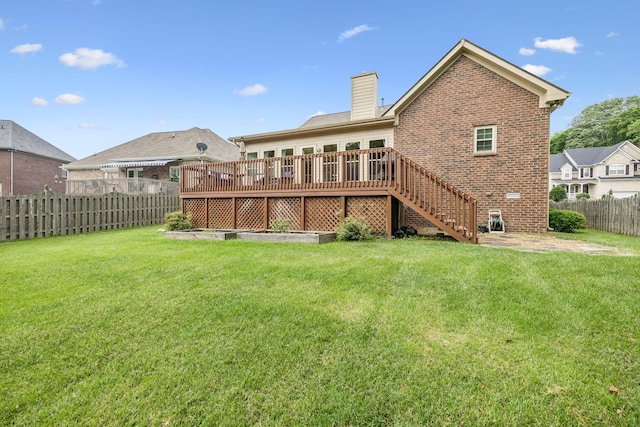 2090 Lequire Ln, Spring Hill, TN 37174 - rear view of property with a chimney, a deck, brick siding, and stairway