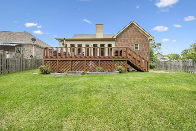 2090 Lequire Ln, Spring Hill, TN 37174 - rear view of house featuring a chimney, a wooden deck, stairway, and brick siding