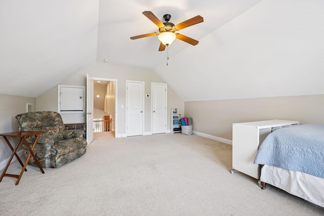 2090 Lequire Ln, Spring Hill, TN 37174 - bedroom with baseboards, carpet flooring, lofted ceiling, and a ceiling fan