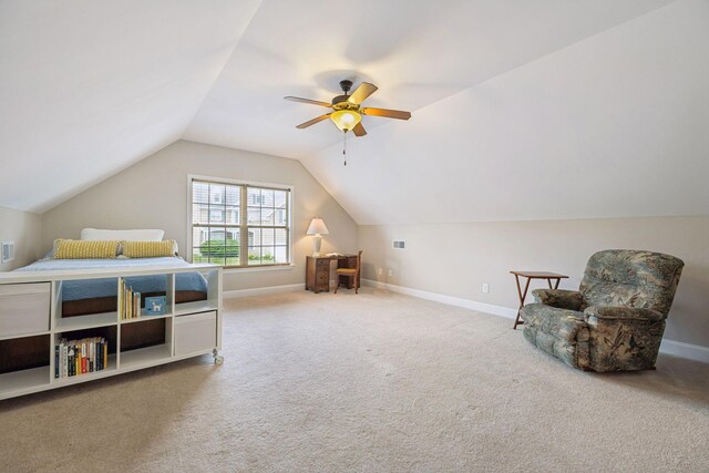 2090 Lequire Ln, Spring Hill, TN 37174 - bedroom with baseboards, carpet, vaulted ceiling, and ceiling fan