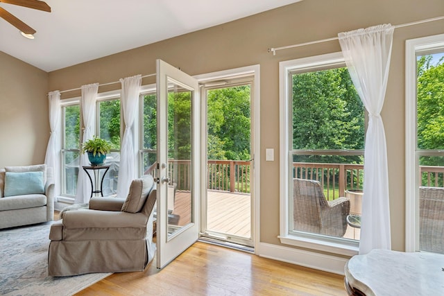2090 Lequire Ln, Spring Hill, TN 37174 - doorway to outside featuring wood finished floors, ceiling fan, french doors, and baseboards