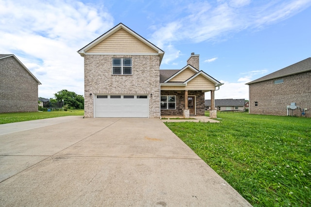 1426 Alamo Ave, Murfreesboro, TN 37129 - view of front of property with a front yard, driveway, an attached garage, a porch, and a chimney