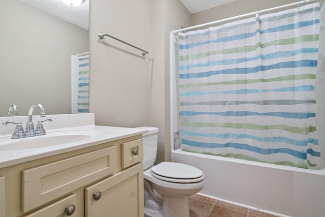 1426 Alamo Ave, Murfreesboro, TN 37129 - bathroom with vanity, shower / bathtub combination with curtain, toilet, and tile patterned floors