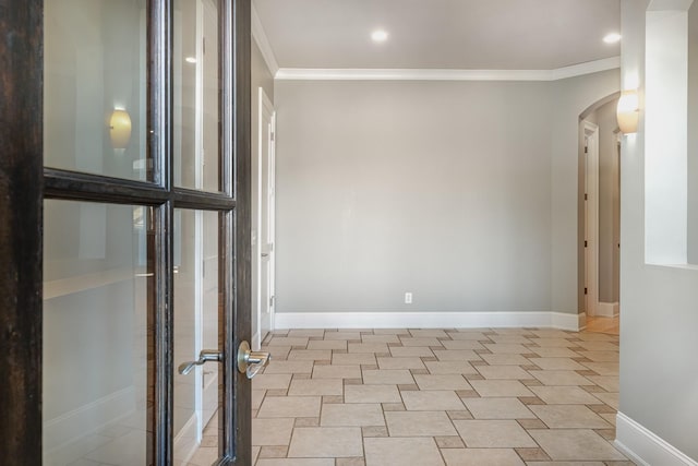 1107 Stonebridge Park Dr, Franklin, TN 37069 - unfurnished room with arched walkways, ornamental molding, recessed lighting, and baseboards