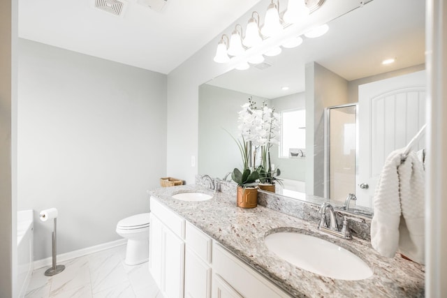 1110 Colonel Reuben Searcy Ct, Murfreesboro, TN 37129 - full bathroom featuring a stall shower, double vanity, a garden tub, toilet, and baseboards