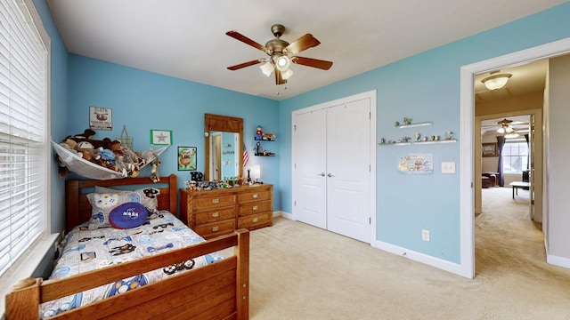 4015 Sleepyhollow Way, Mount Juliet, TN 37122 - bedroom featuring carpet floors, a closet, baseboards, and a ceiling fan