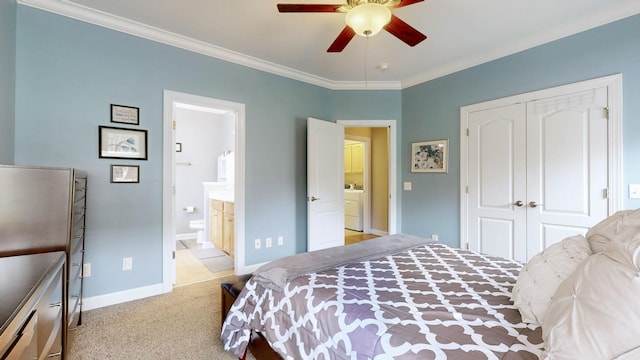 4015 Sleepyhollow Way, Mount Juliet, TN 37122 - bedroom featuring ornamental molding, light carpet, baseboards, a closet, and washer / clothes dryer