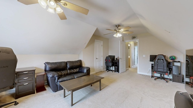 4015 Sleepyhollow Way, Mount Juliet, TN 37122 - home office with ceiling fan, light carpet, lofted ceiling, and baseboards