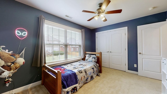 4015 Sleepyhollow Way, Mount Juliet, TN 37122 - bedroom with baseboards, a closet, carpet floors, and a ceiling fan