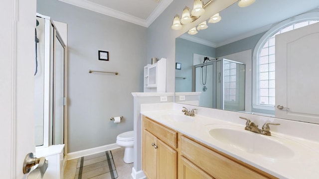 4015 Sleepyhollow Way, Mount Juliet, TN 37122 - full bath featuring baseboards, a shower stall, toilet, double vanity, and ornamental molding