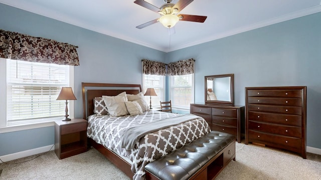 4015 Sleepyhollow Way, Mount Juliet, TN 37122 - bedroom featuring light colored carpet, baseboards, crown molding, and ceiling fan
