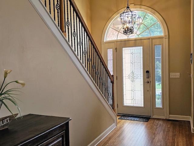 4015 Sleepyhollow Way, Mount Juliet, TN 37122 - entrance foyer featuring a chandelier, hardwood / wood-style floors, stairway, baseboards, and a high ceiling