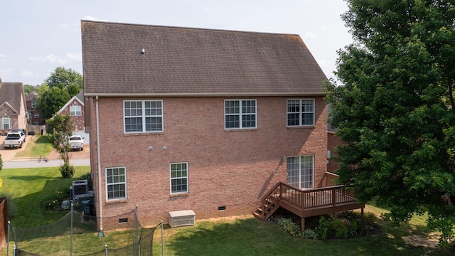 4015 Sleepyhollow Way, Mount Juliet, TN 37122 - rear view of property featuring crawl space, a yard, a wooden deck, and brick siding