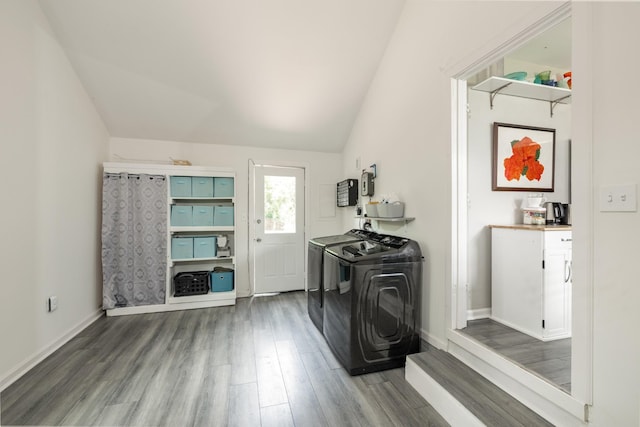 102 Lyle Ln, Nashville, TN 37210 - laundry room with washing machine and dryer, wood finished floors, and baseboards