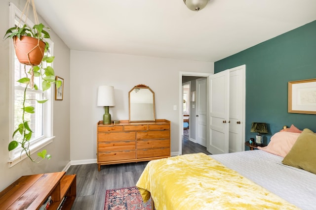 102 Lyle Ln, Nashville, TN 37210 - bedroom with dark wood-style flooring, baseboards, and a closet