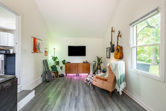102 Lyle Ln, Nashville, TN 37210 - living room with vaulted ceiling, wood finished floors, and baseboards