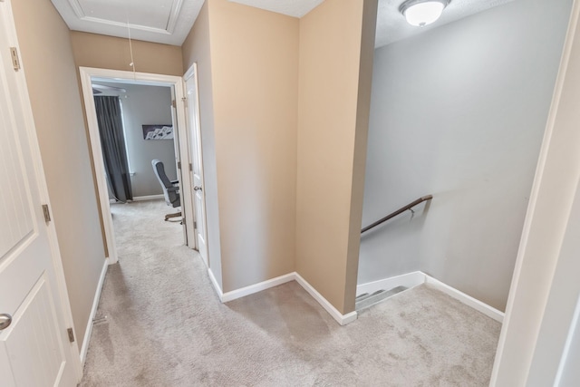 2541 Jackalope St, Murfreesboro, TN 37130 - corridor with attic access, an upstairs landing, carpet floors, and baseboards