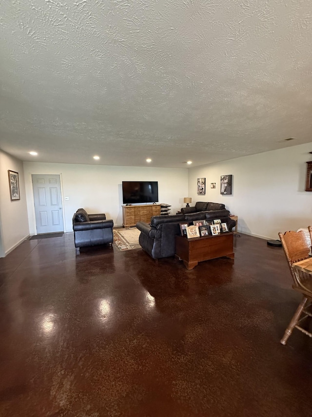 285 Shrum Ln, Lafayette, TN 37083 - living room featuring a textured ceiling, baseboards, and recessed lighting