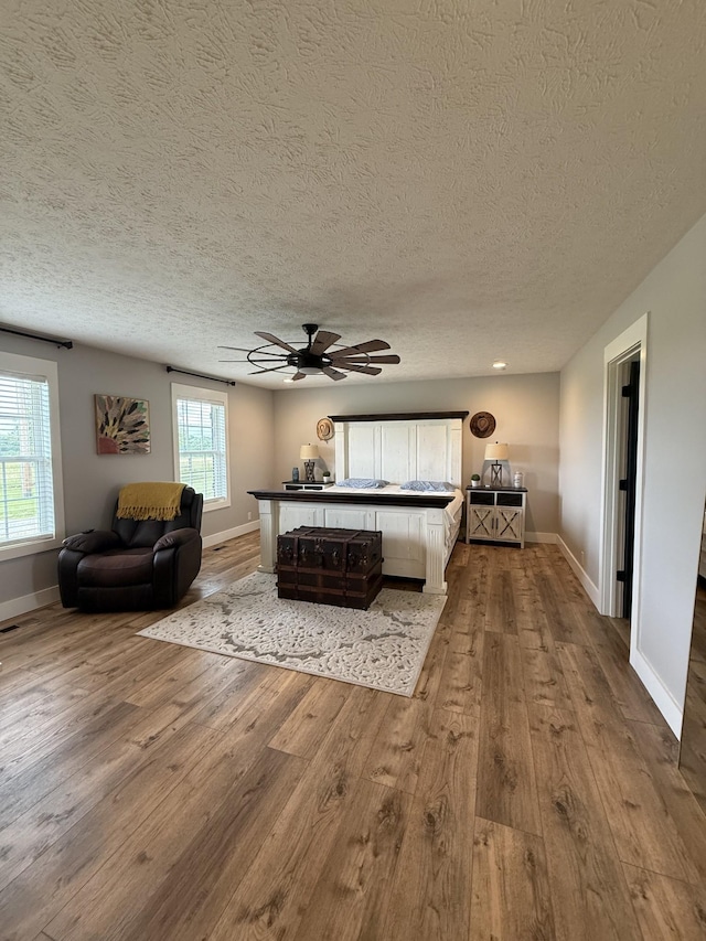 285 Shrum Ln, Lafayette, TN 37083 - living room with wood finished floors, a ceiling fan, baseboards, and a textured ceiling