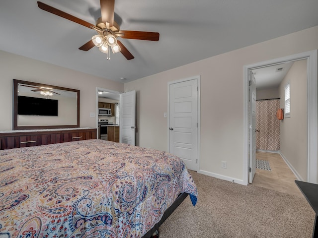 201 Quarry Overlook Way, Clarksville, TN 37043 - bedroom with baseboards, light colored carpet, and a ceiling fan