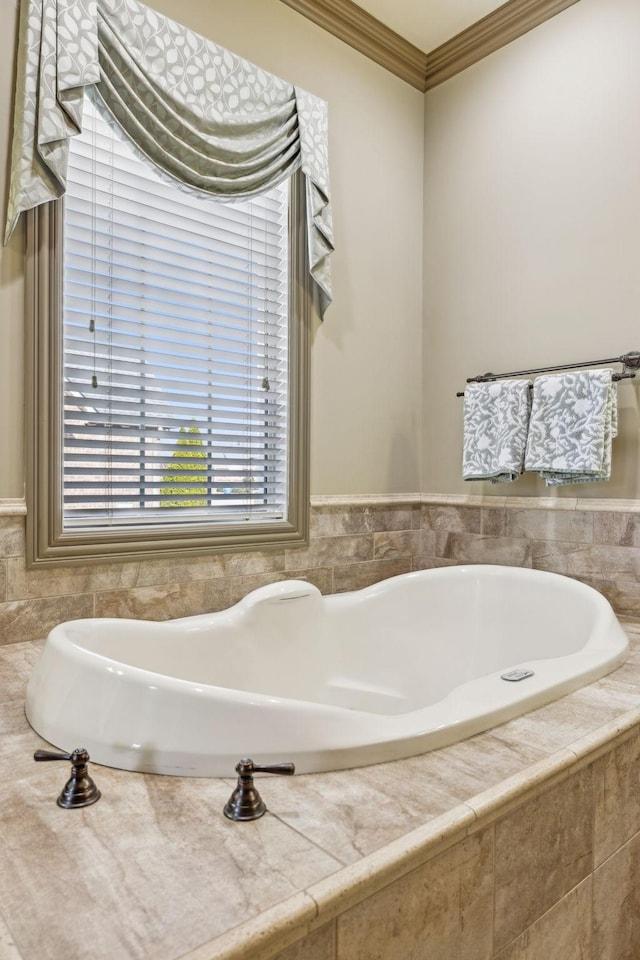 226 Hidden Harbour Dr, Mount Juliet, TN 37122 - bathroom with ornamental molding and a relaxing tiled tub