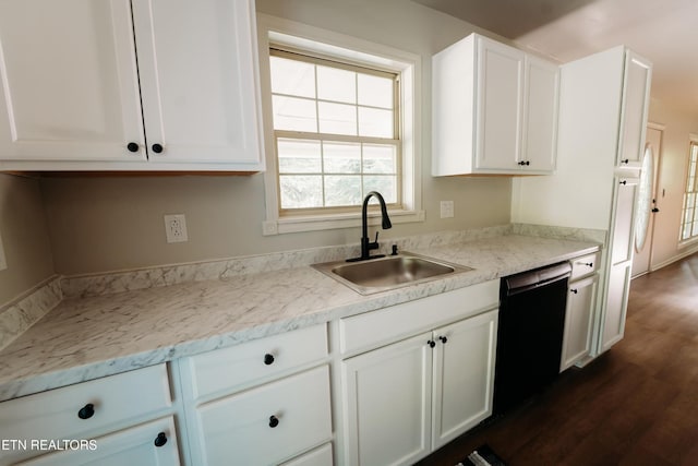 1799 Baker Hwy, Huntsville, TN 37756 - kitchen featuring dishwasher, a sink, dark wood-type flooring, and white cabinetry