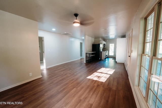 1799 Baker Hwy, Huntsville, TN 37756 - unfurnished living room featuring ceiling fan, dark wood-style floors, baseboards, and recessed lighting