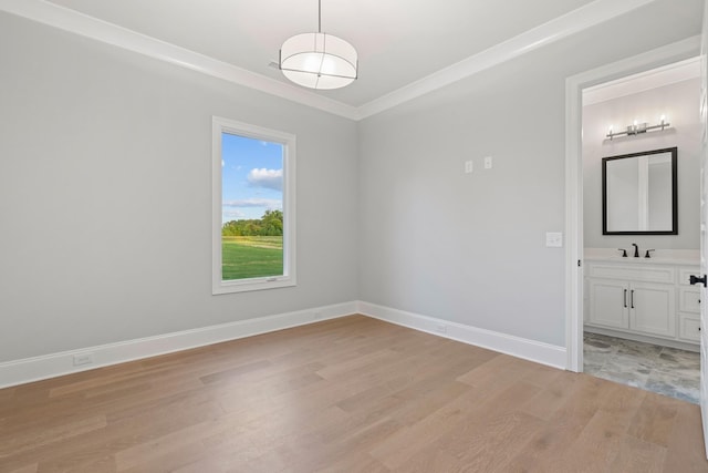 724 Bradshaw Rd, Lebanon, TN 37087 - unfurnished room with light wood-type flooring, baseboards, ornamental molding, and a sink