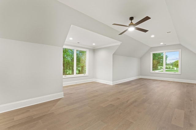 724 Bradshaw Rd, Lebanon, TN 37087 - bonus room featuring vaulted ceiling, baseboards, light wood-style floors, ceiling fan, and recessed lighting