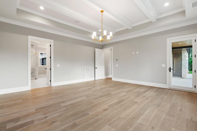 724 Bradshaw Rd, Lebanon, TN 37087 - empty room featuring beam ceiling, a chandelier, light wood-style flooring, baseboards, and recessed lighting
