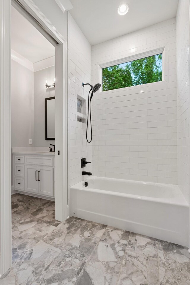 724 Bradshaw Rd, Lebanon, TN 37087 - bathroom featuring vanity, tub / shower combination, and recessed lighting