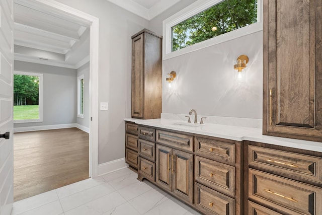 724 Bradshaw Rd, Lebanon, TN 37087 - bathroom with plenty of natural light, baseboards, vanity, and ornamental molding