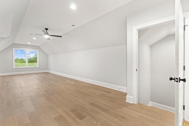 724 Bradshaw Rd, Lebanon, TN 37087 - bonus room with lofted ceiling, light wood-style floors, baseboards, ceiling fan, and recessed lighting