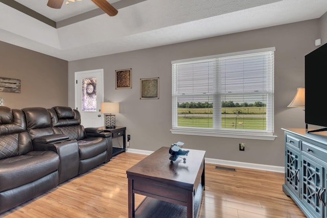 1545 Carthage Hwy, Lebanon, TN 37087 - living room featuring light wood-type flooring, a ceiling fan, healthy amount of natural light, and baseboards