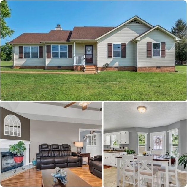1545 Carthage Hwy, Lebanon, TN 37087 - view of front of house with crawl space, an outdoor hangout area, a front yard, a sink, and a chimney