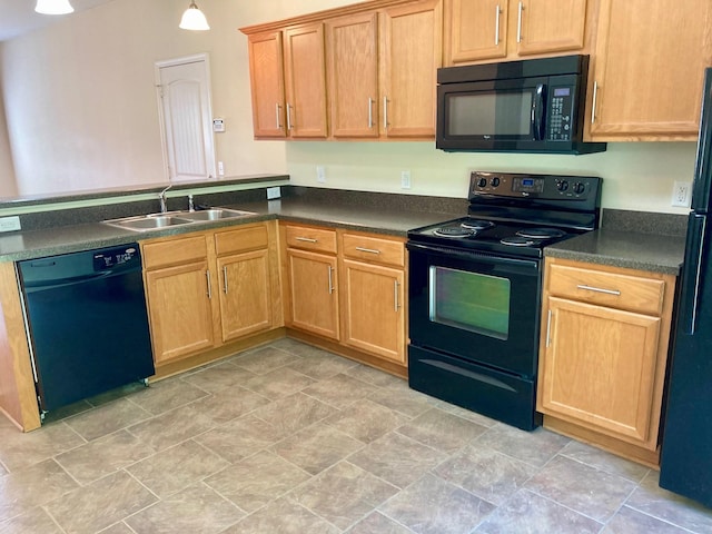 507 Whirlaway Ct, Burns, TN 37029 - kitchen with black appliances, dark countertops, and a peninsula