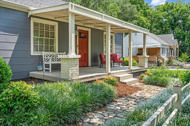 256 Tanksley Ave, Nashville, TN 37211 - view of exterior entry featuring a porch and a shingled roof