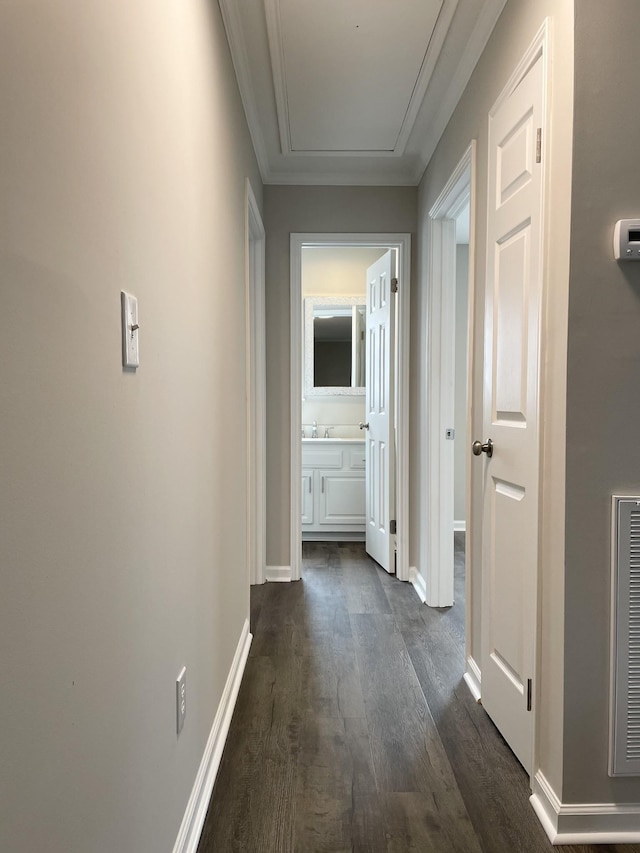 1004 E Railroad St, Waverly, TN 37185 - hall with dark wood finished floors, ornamental molding, and baseboards
