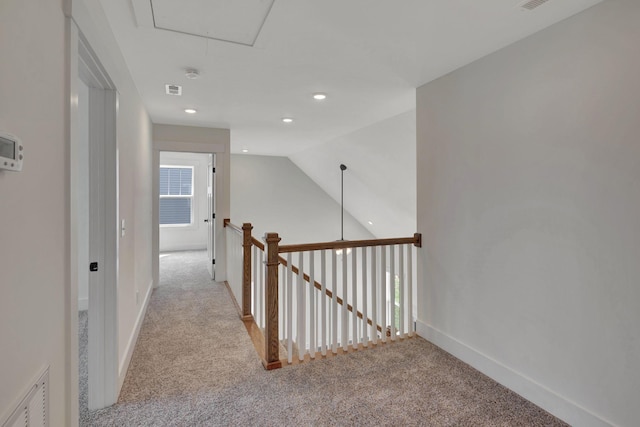 1038 Camden Trl, Greenbrier, TN 37073 - hall featuring carpet floors, attic access, recessed lighting, baseboards, and lofted ceiling