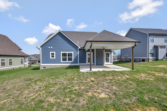 1038 Camden Trl, Greenbrier, TN 37073 - rear view of property with ceiling fan, a patio, a yard, and roof with shingles