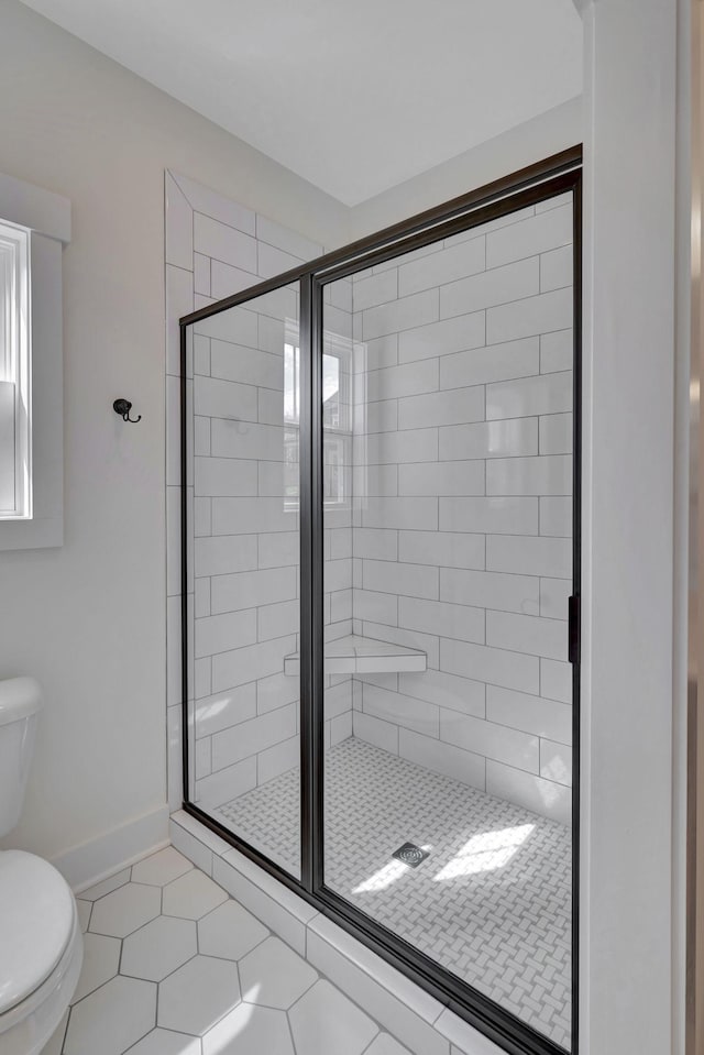 1038 Camden Trl, Greenbrier, TN 37073 - full bath featuring toilet, a stall shower, tile patterned flooring, and baseboards