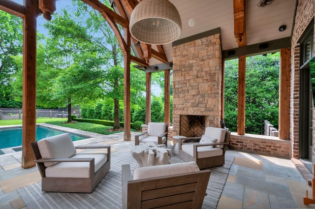 4301 Forsythe Pl, Nashville, TN 37205 - view of patio / terrace with an outdoor pool and an outdoor living space with a fireplace