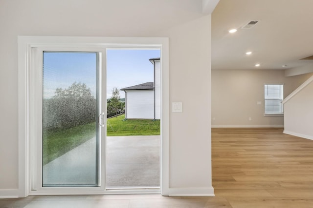 4232 Skyridge Dr, Nashville, TN 37207 - doorway to outside with recessed lighting, light wood-style floors, and baseboards